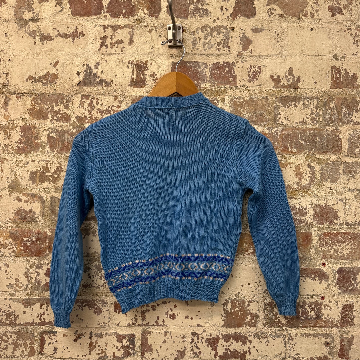 1940s 1950s Blue Wool Knitted Patterned Jumper