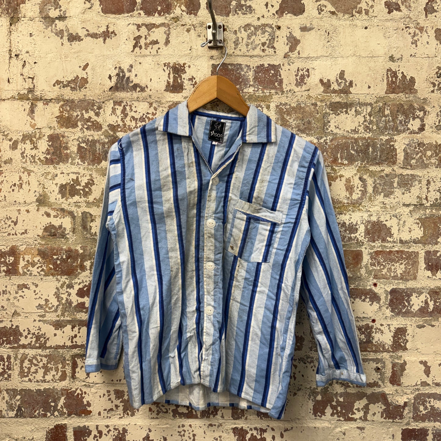 1960s Blue Striped British Pyjama Shirt