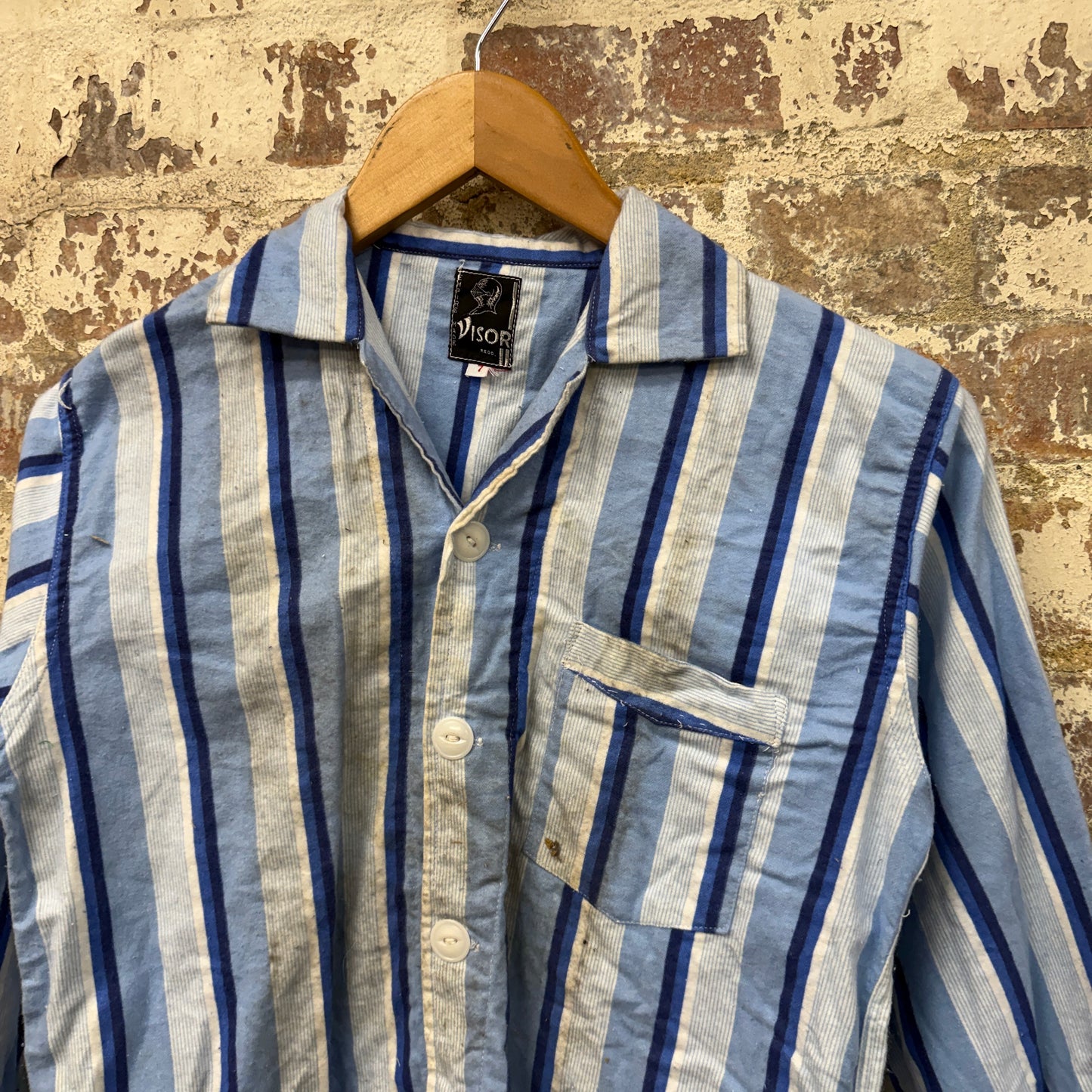1960s Blue Striped British Pyjama Shirt