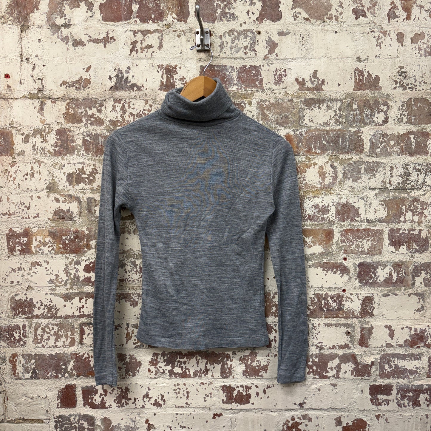 1970s 1980s Grey Unusual Long Sleeve Roll Neck Top