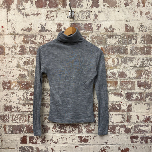 1970s 1980s Grey Unusual Long Sleeve Roll Neck Top