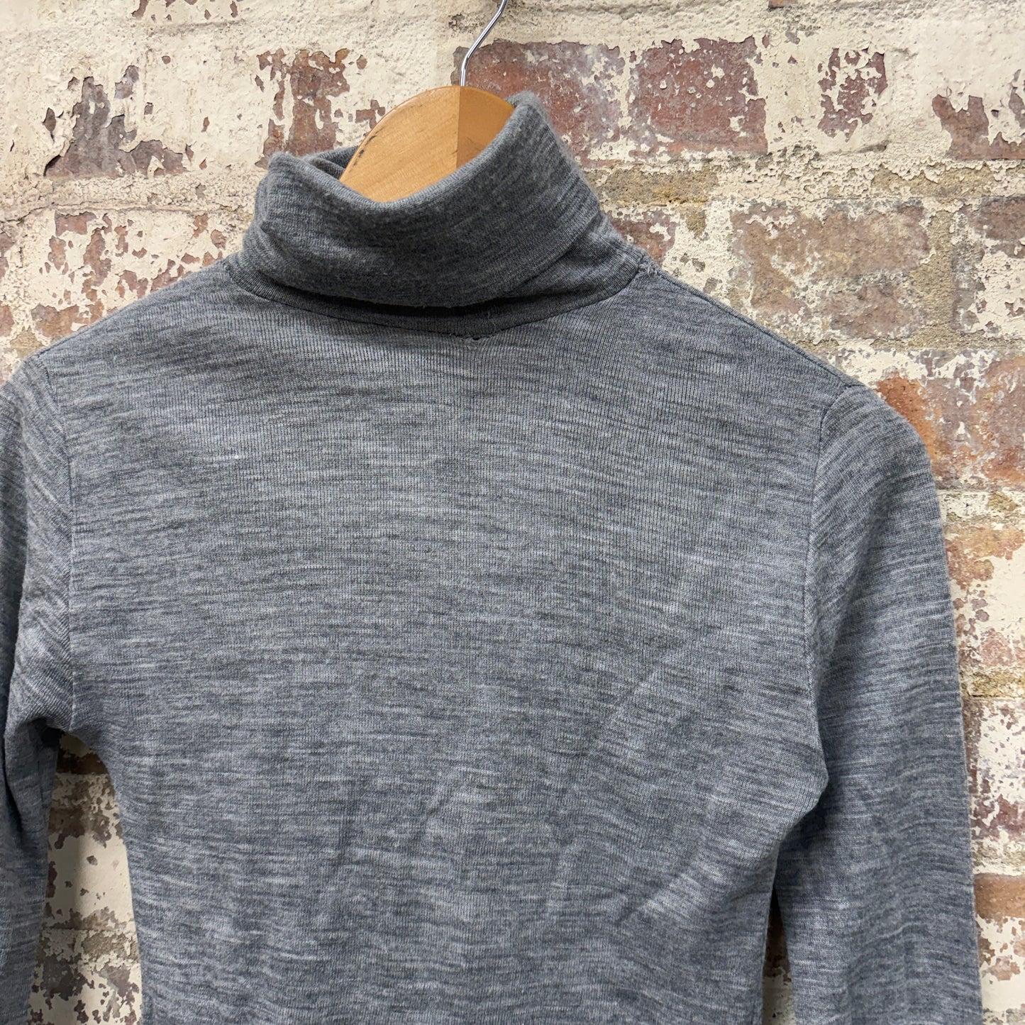 1970s 1980s Grey Unusual Long Sleeve Roll Neck Top