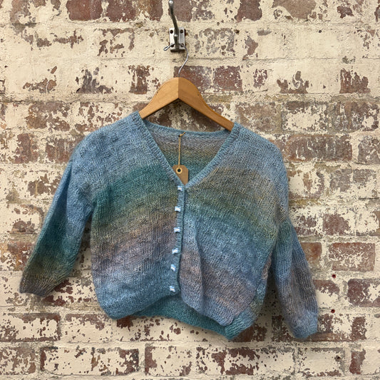 1970s Blue Multicoloured Mohair Knitted Cardigan Jumper
