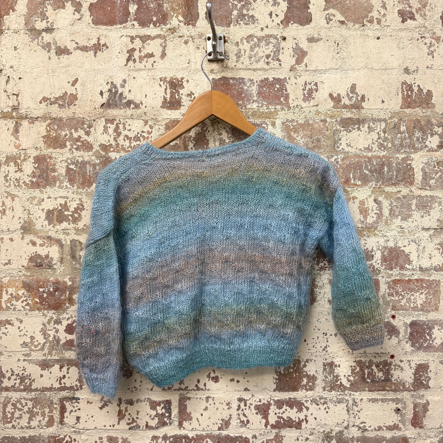 1970s Blue Multicoloured Mohair Knitted Cardigan Jumper