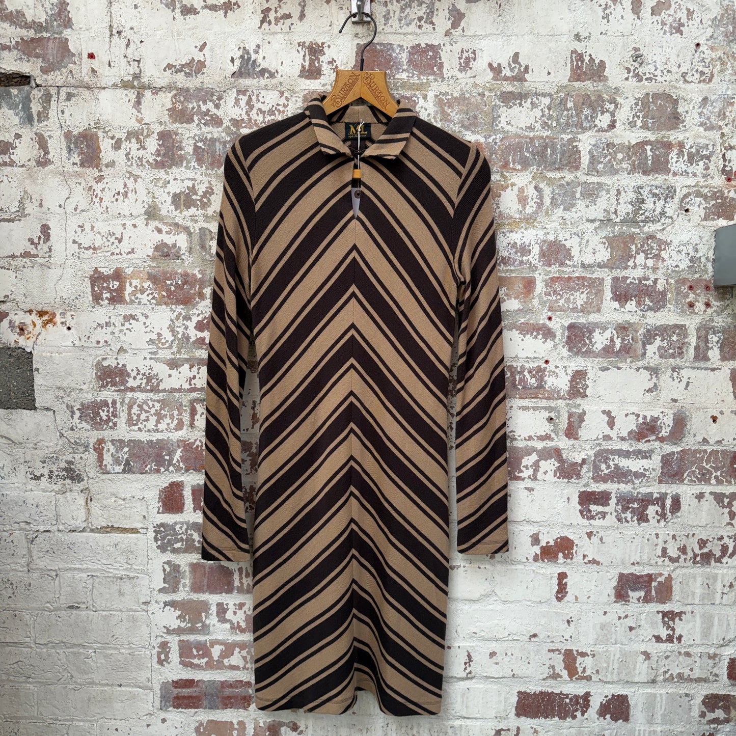 1970s Brown Striped Italian Dress