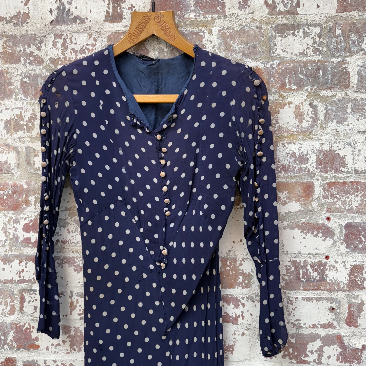1930s Navy Polka Dot Drop Waist Silk Dress
