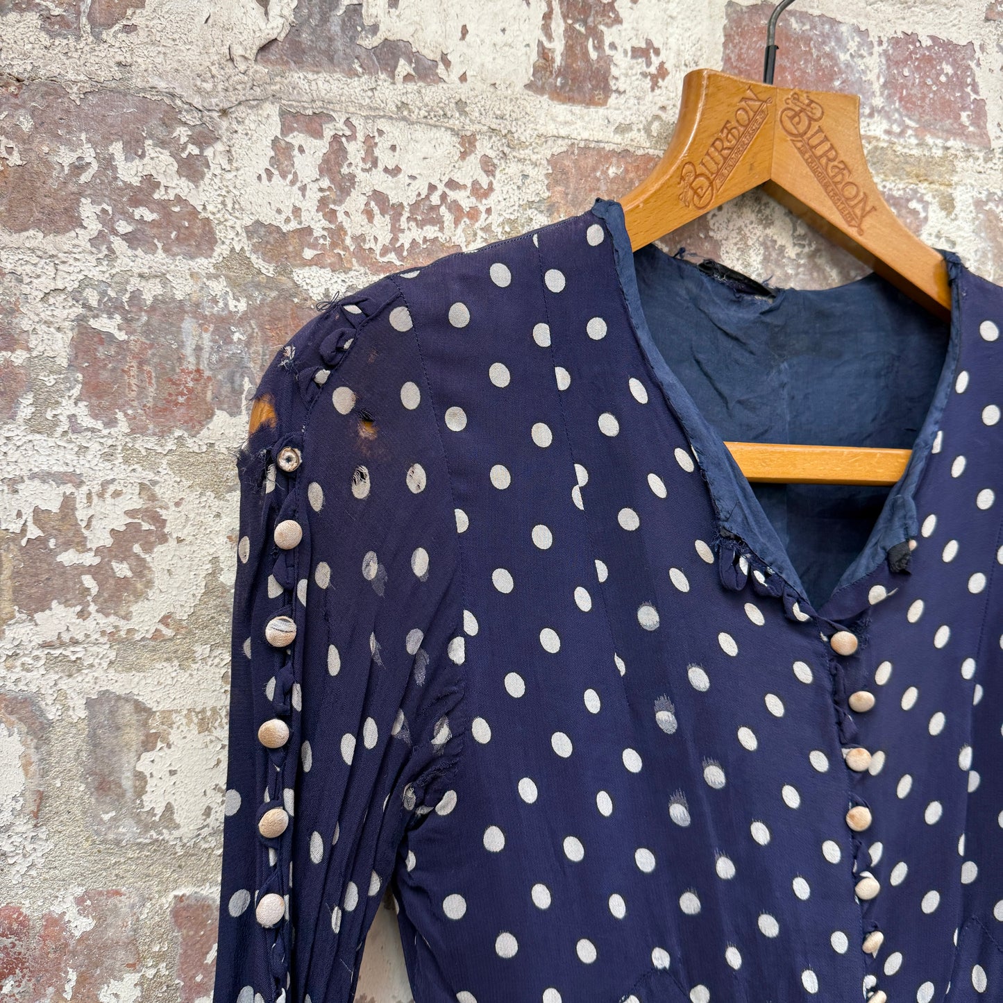 1930s Navy Polka Dot Drop Waist Silk Dress
