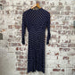 1930s Navy Polka Dot Drop Waist Silk Dress