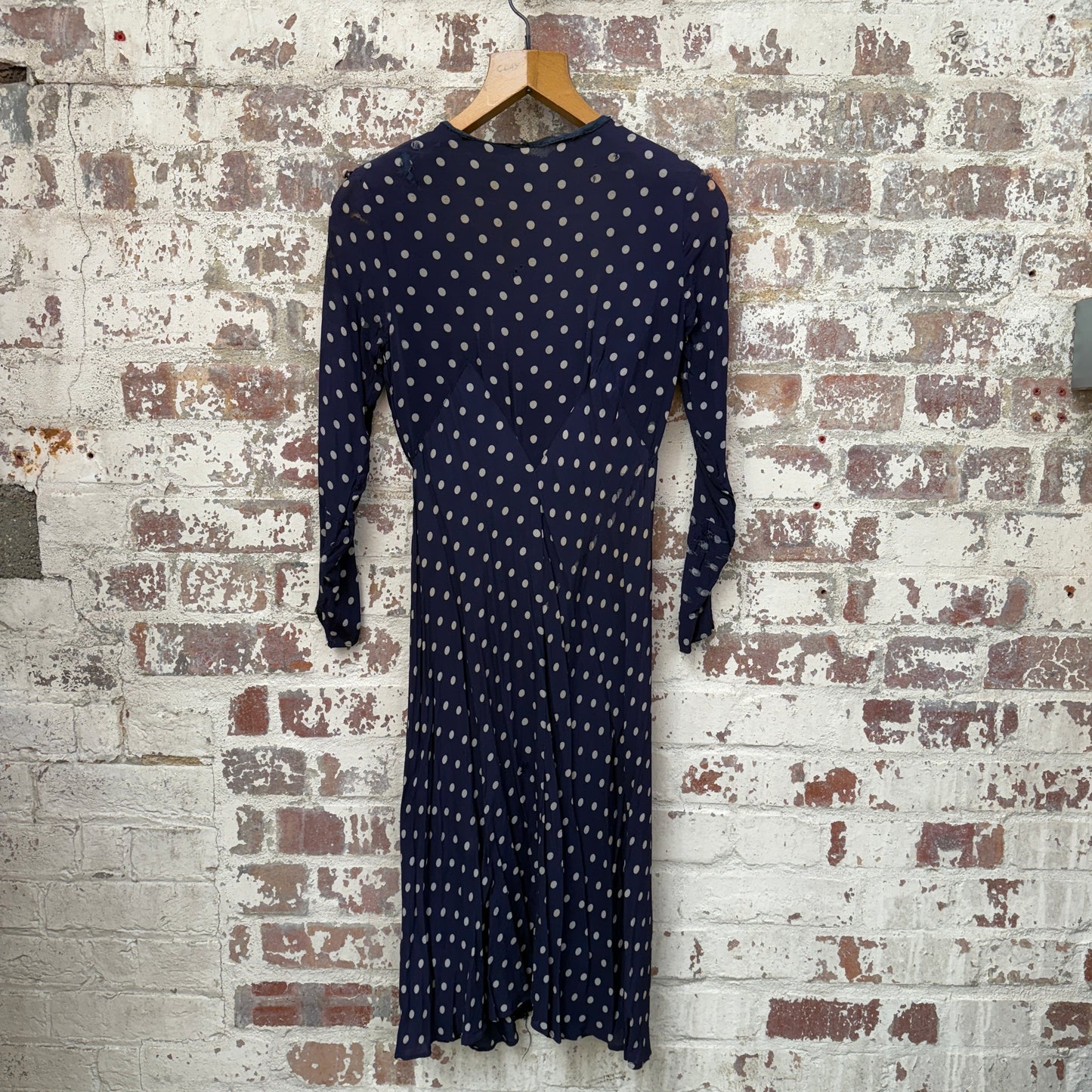 1930s Navy Polka Dot Drop Waist Silk Dress