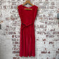 1950s 1960s Red Crushed Velvet Belted Dress