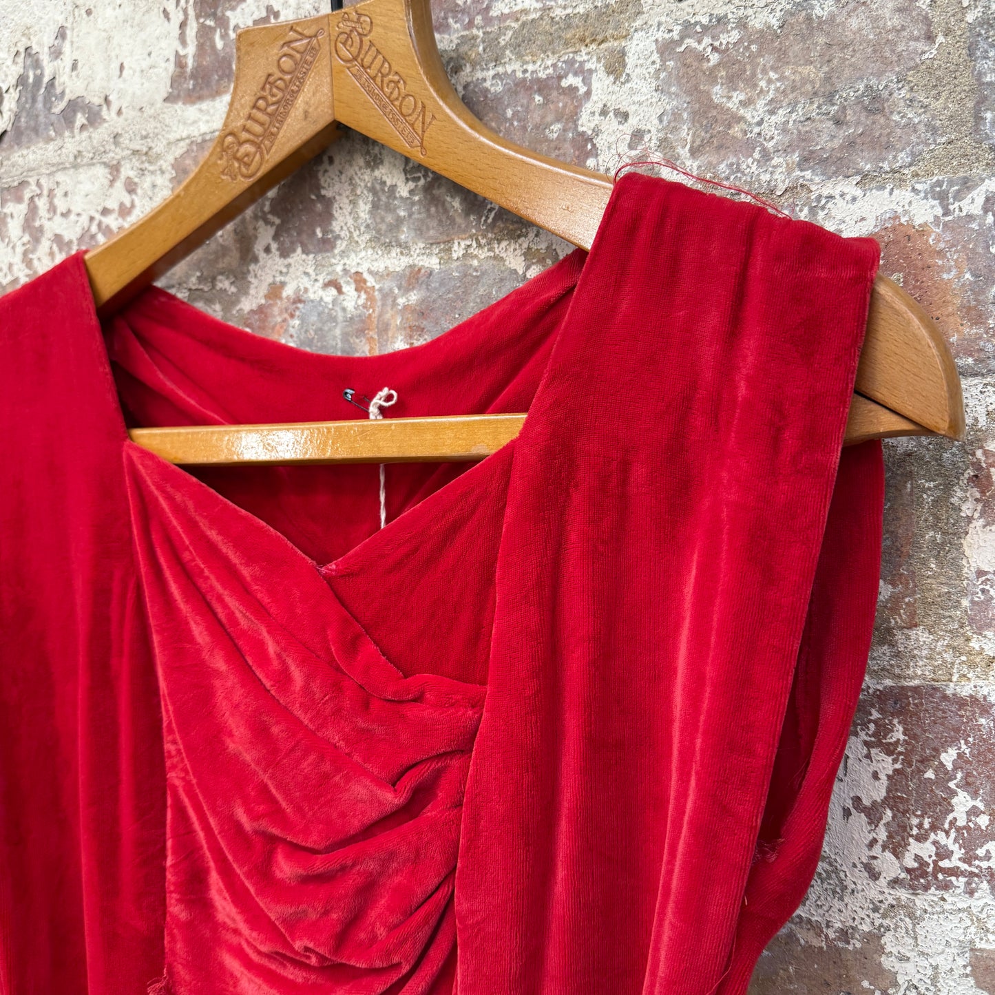 1950s 1960s Red Crushed Velvet Belted Dress