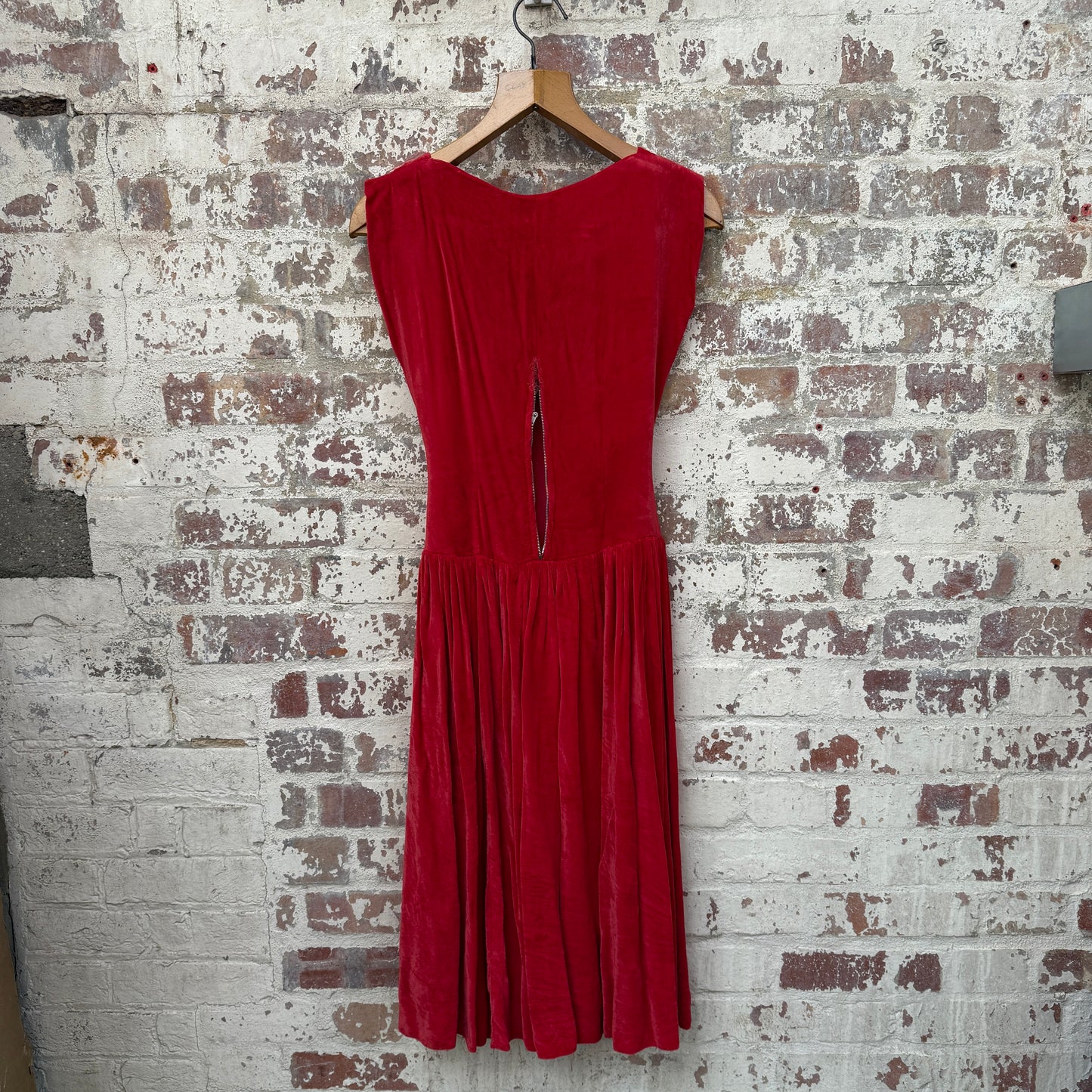 1950s 1960s Red Crushed Velvet Belted Dress