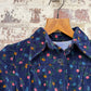 1970s Navy Corduroy Printed Dress