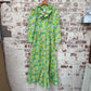 1970s Green Cotton Printed Long Dress