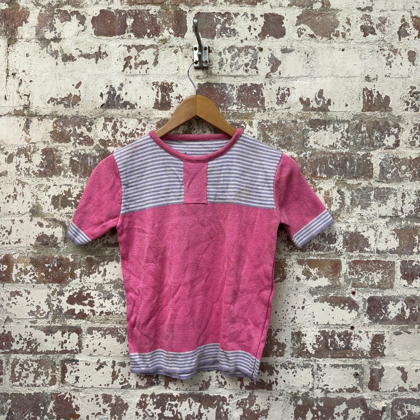 1970s Pink Knitted Striped Cotton Top