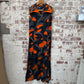 1970s Orange and Black Print Cotton Dress
