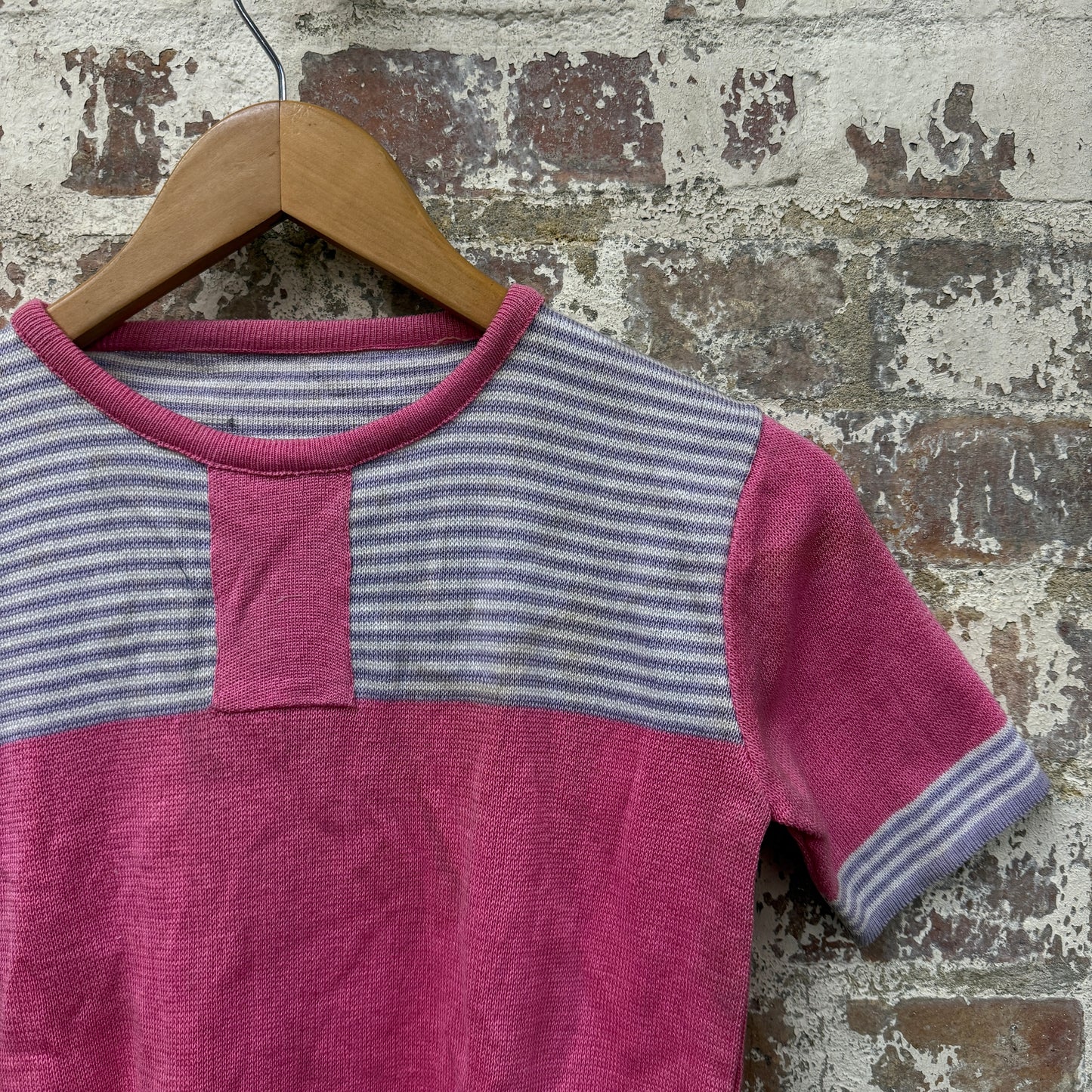 1970s Pink Knitted Striped Cotton Top