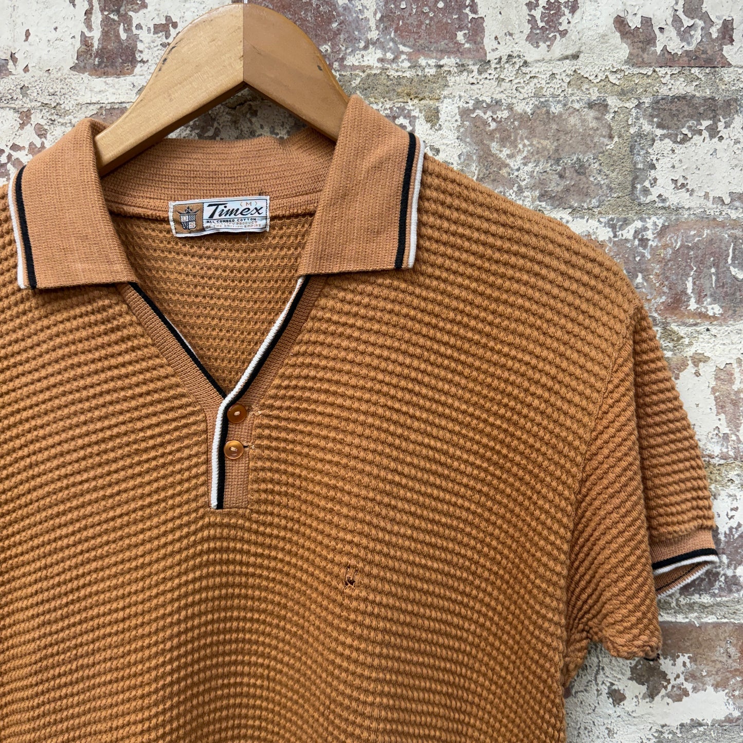 1960s British Timex Mustard Patterned Leisure Polo Shirt Top