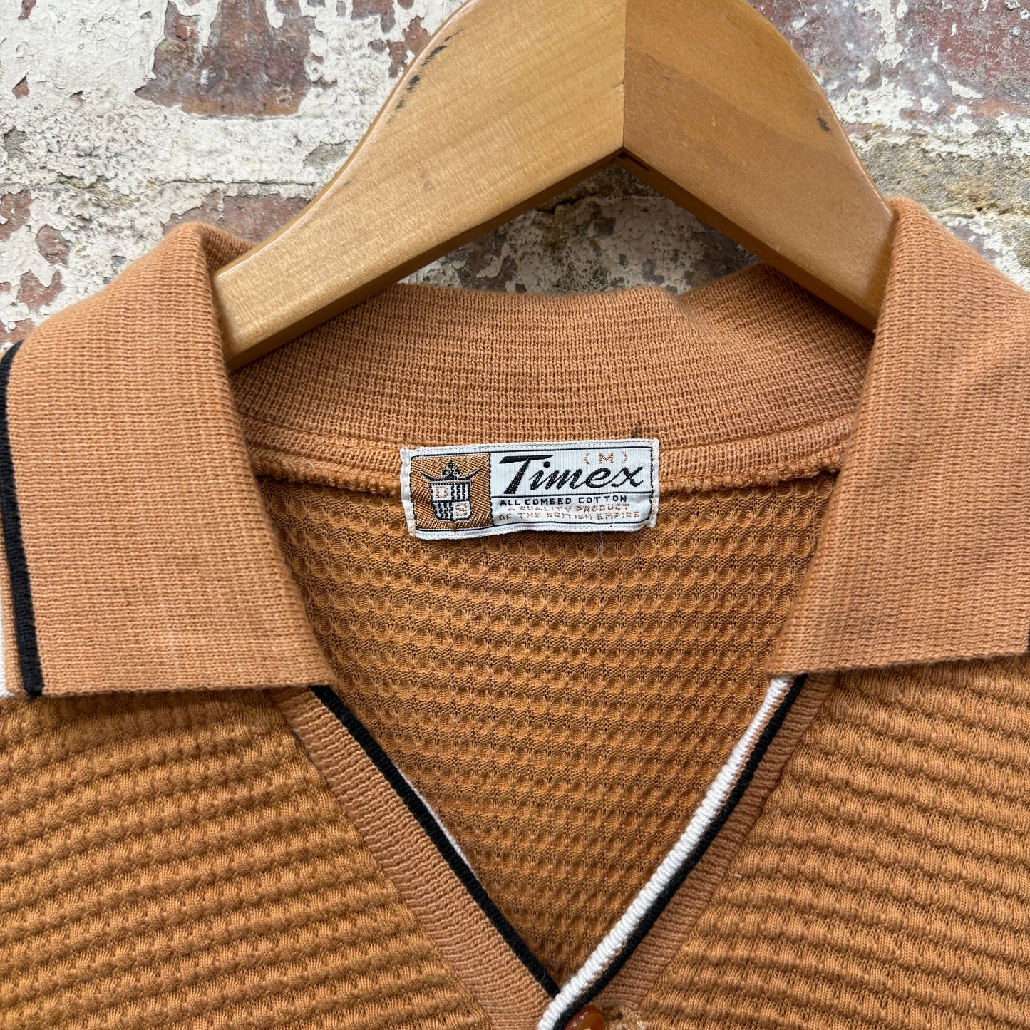 1960s British Timex Mustard Patterned Leisure Polo Shirt Top