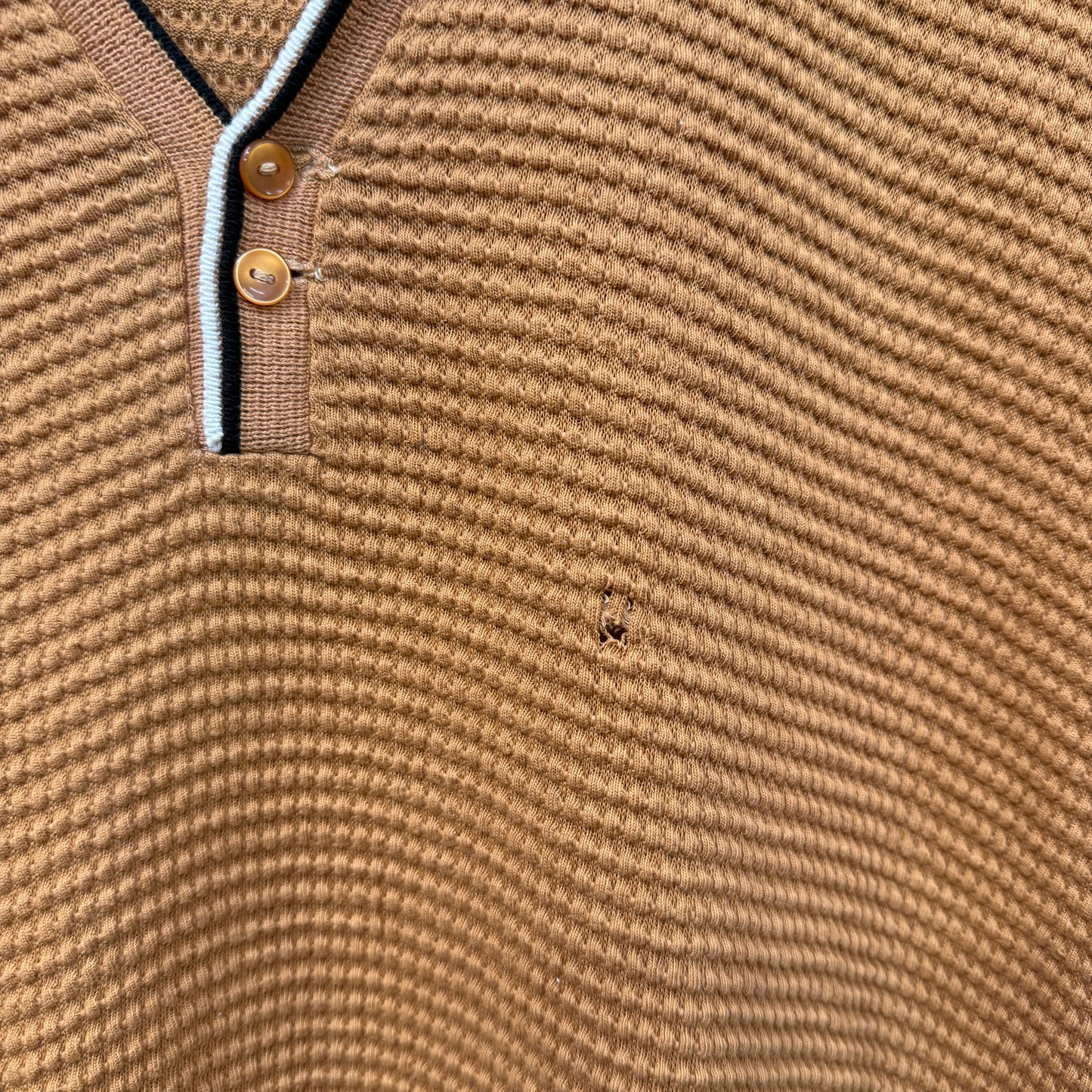 1960s British Timex Mustard Patterned Leisure Polo Shirt Top