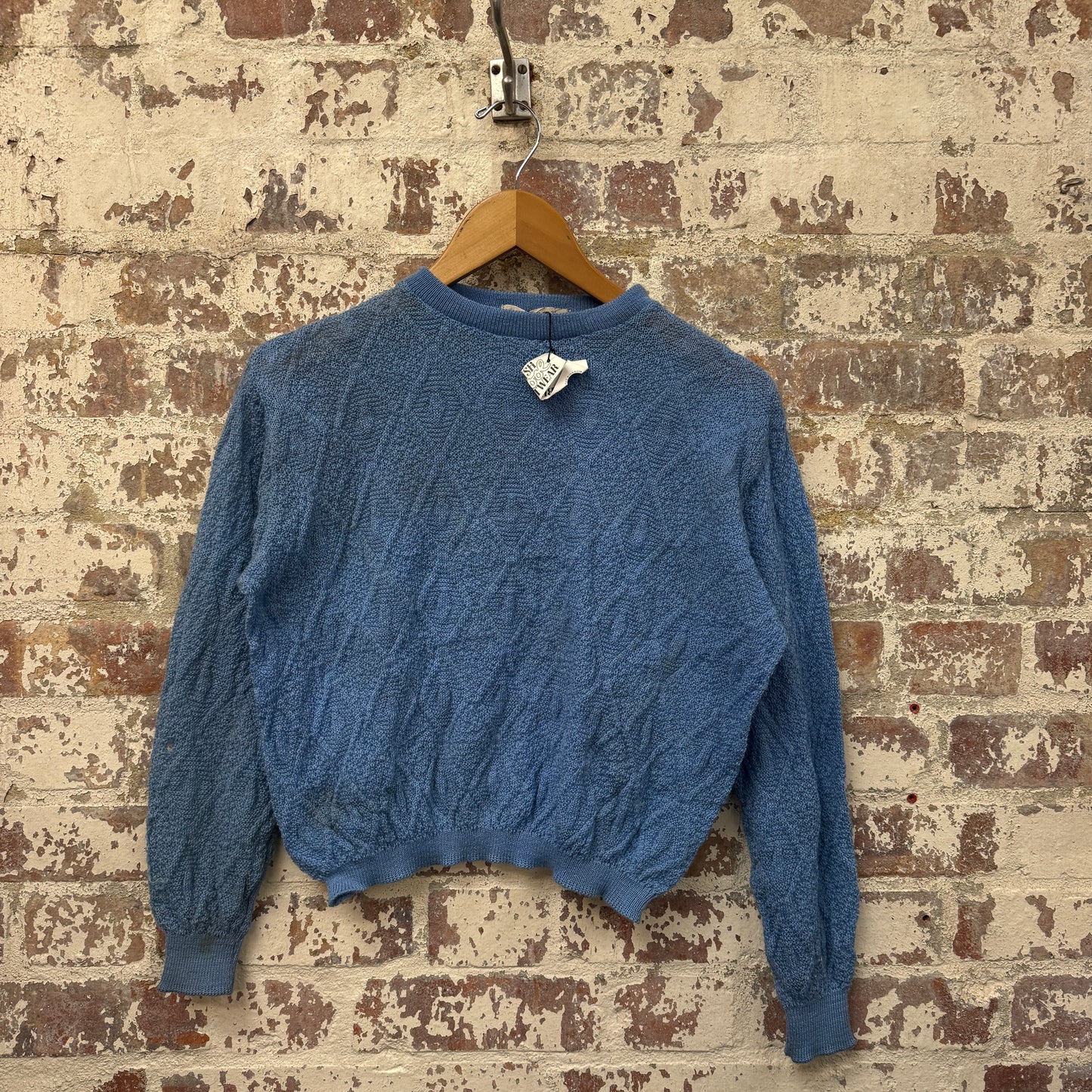1950s Blue Wool Patterned Knitted Jumper