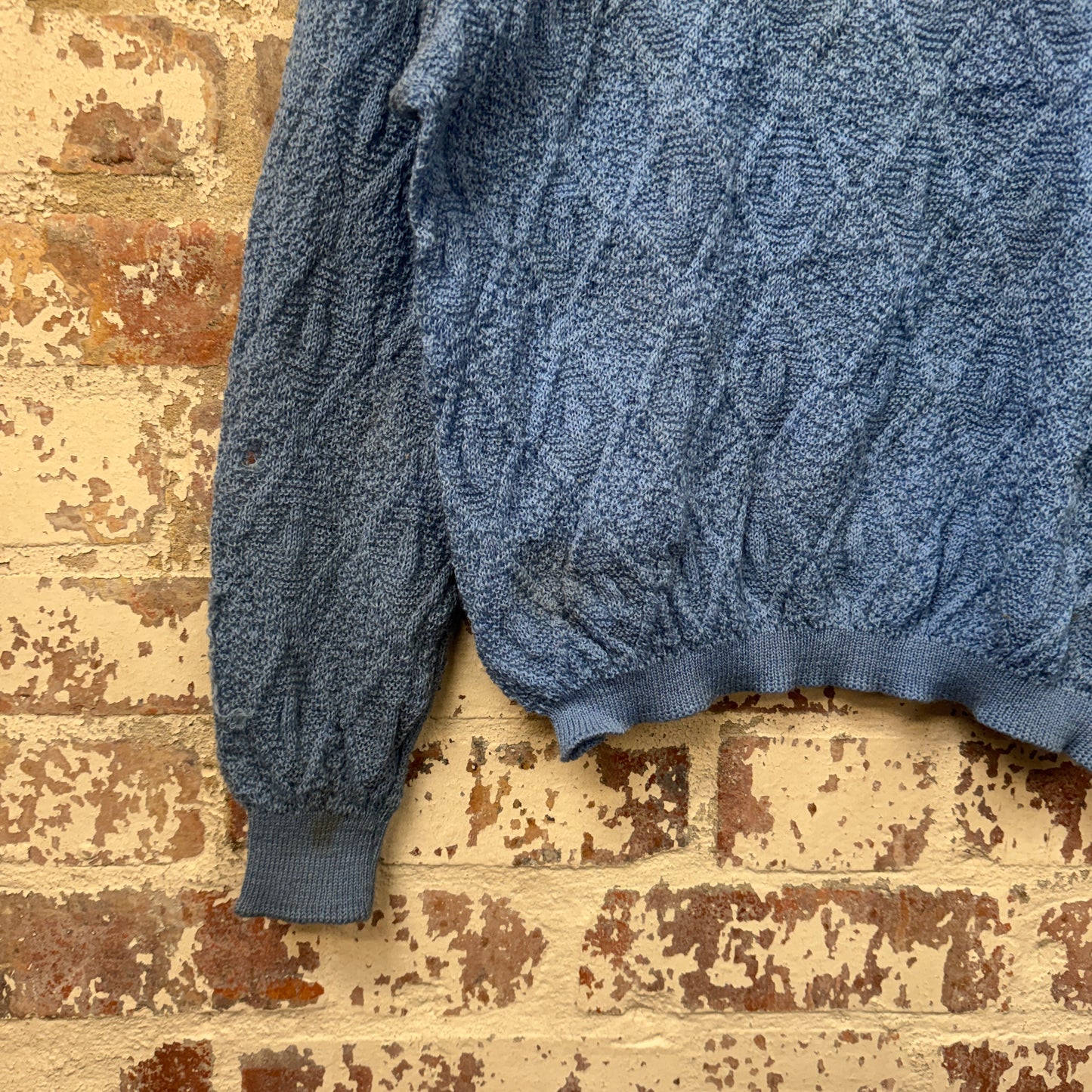 1950s Blue Wool Patterned Knitted Jumper