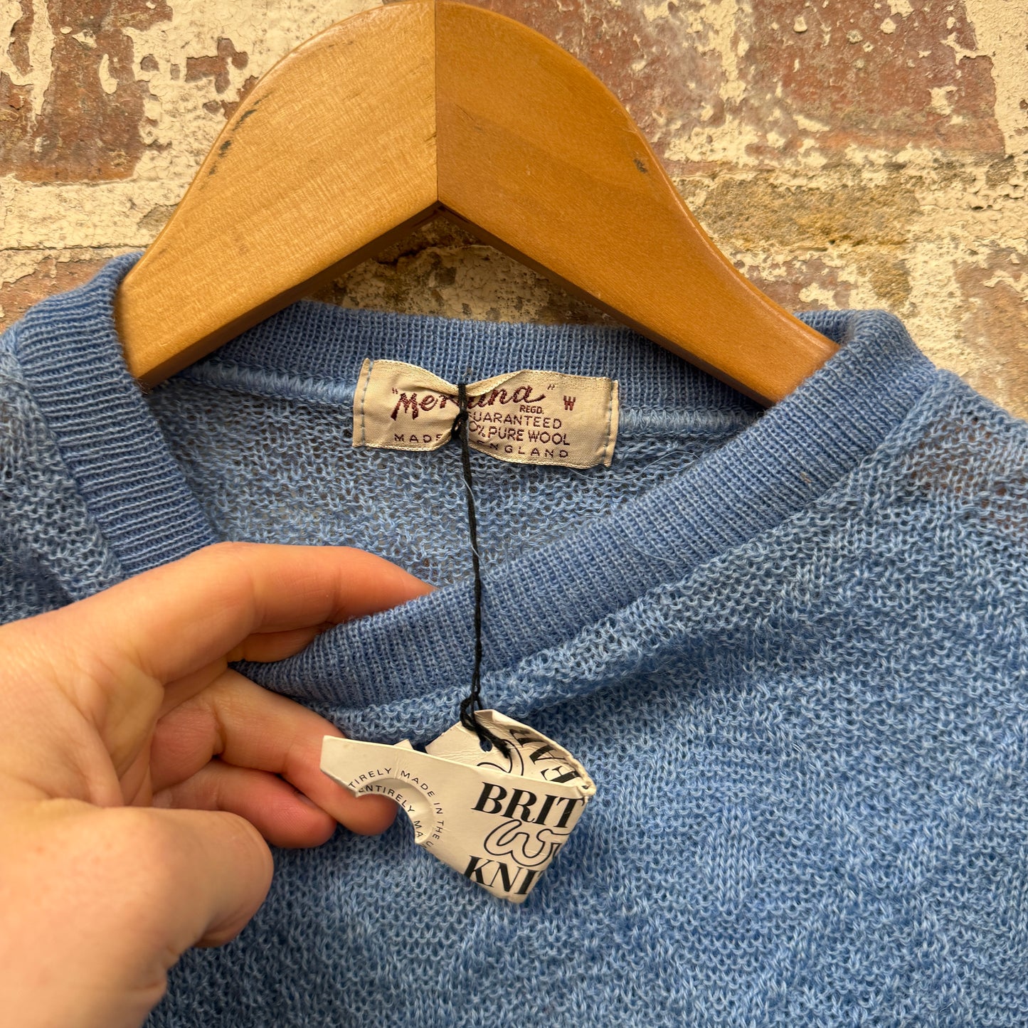 1950s Blue Wool Patterned Knitted Jumper