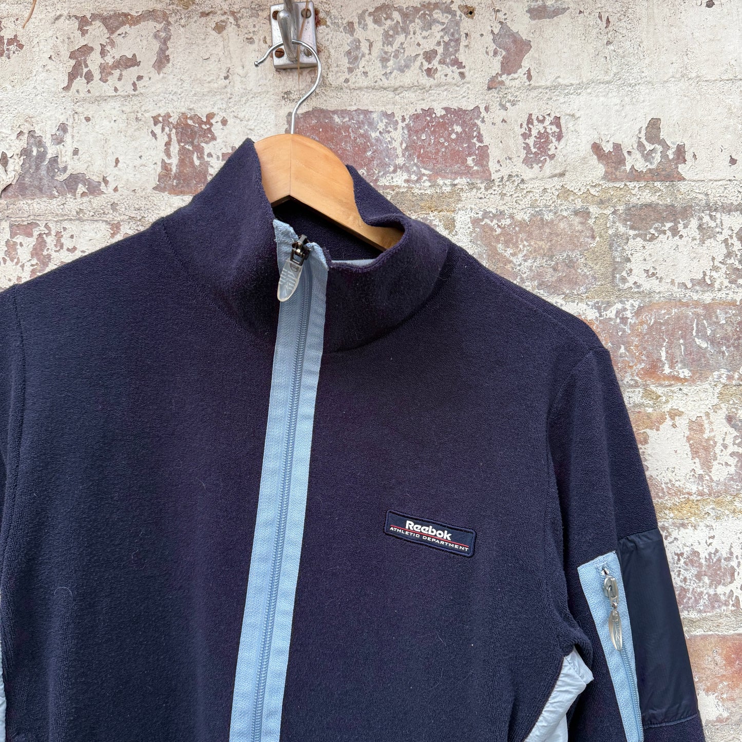 1990s Navy Reebok Zip Up Fleece Jumper