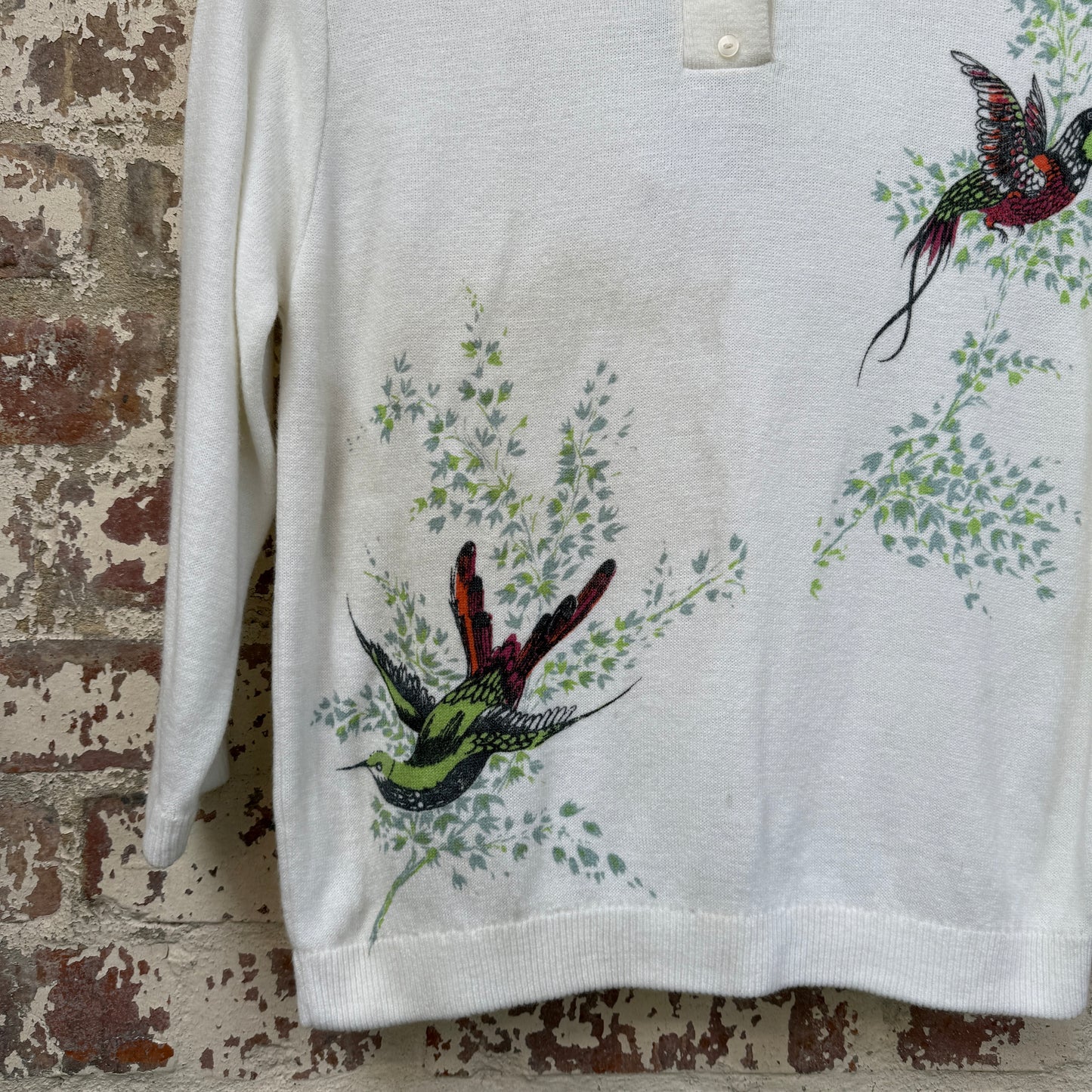 1970s White Graphic Knitted Button Shirt