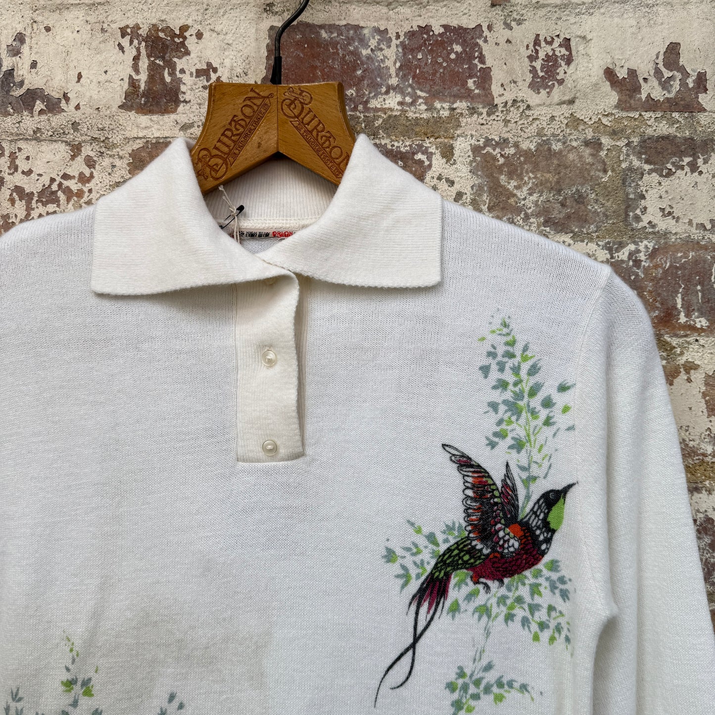 1970s White Graphic Knitted Button Shirt
