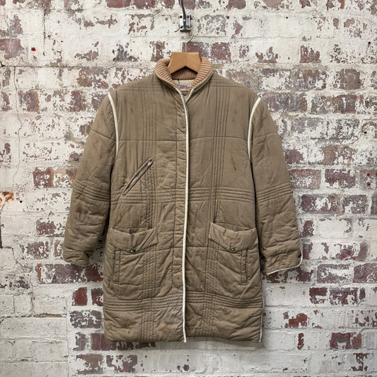 1970s Beige French Connection Padded Long Jacket