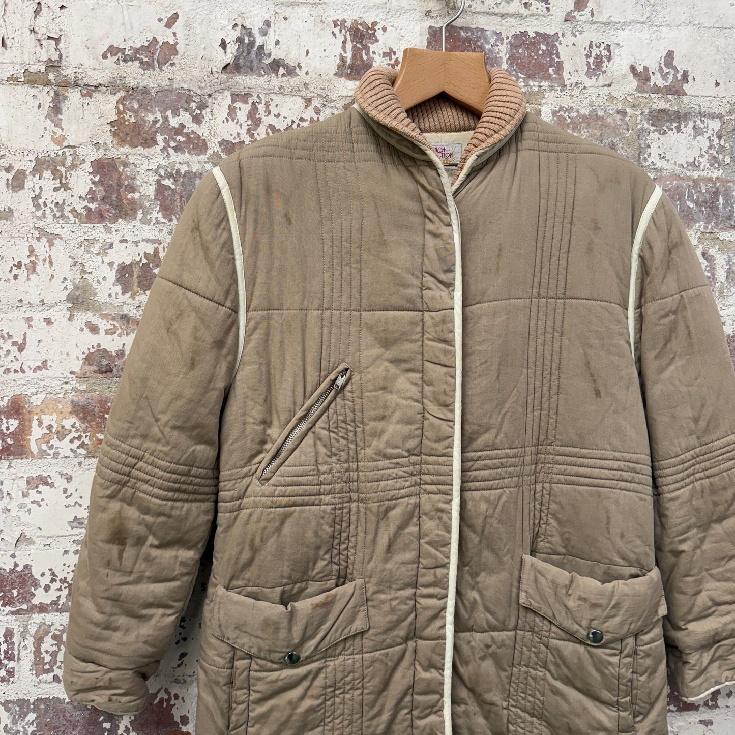 1970s Beige French Connection Padded Long Jacket