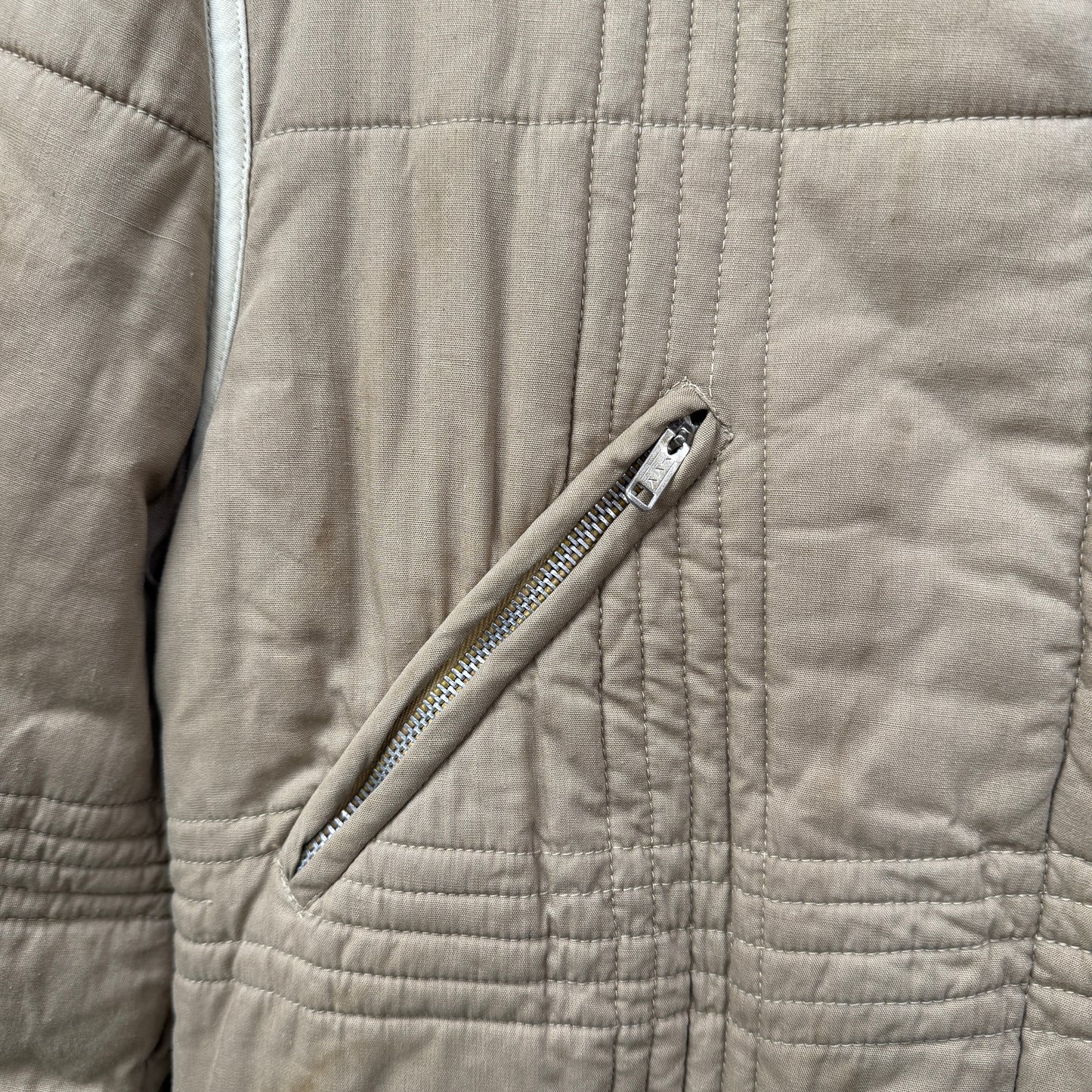 1970s Beige French Connection Padded Long Jacket