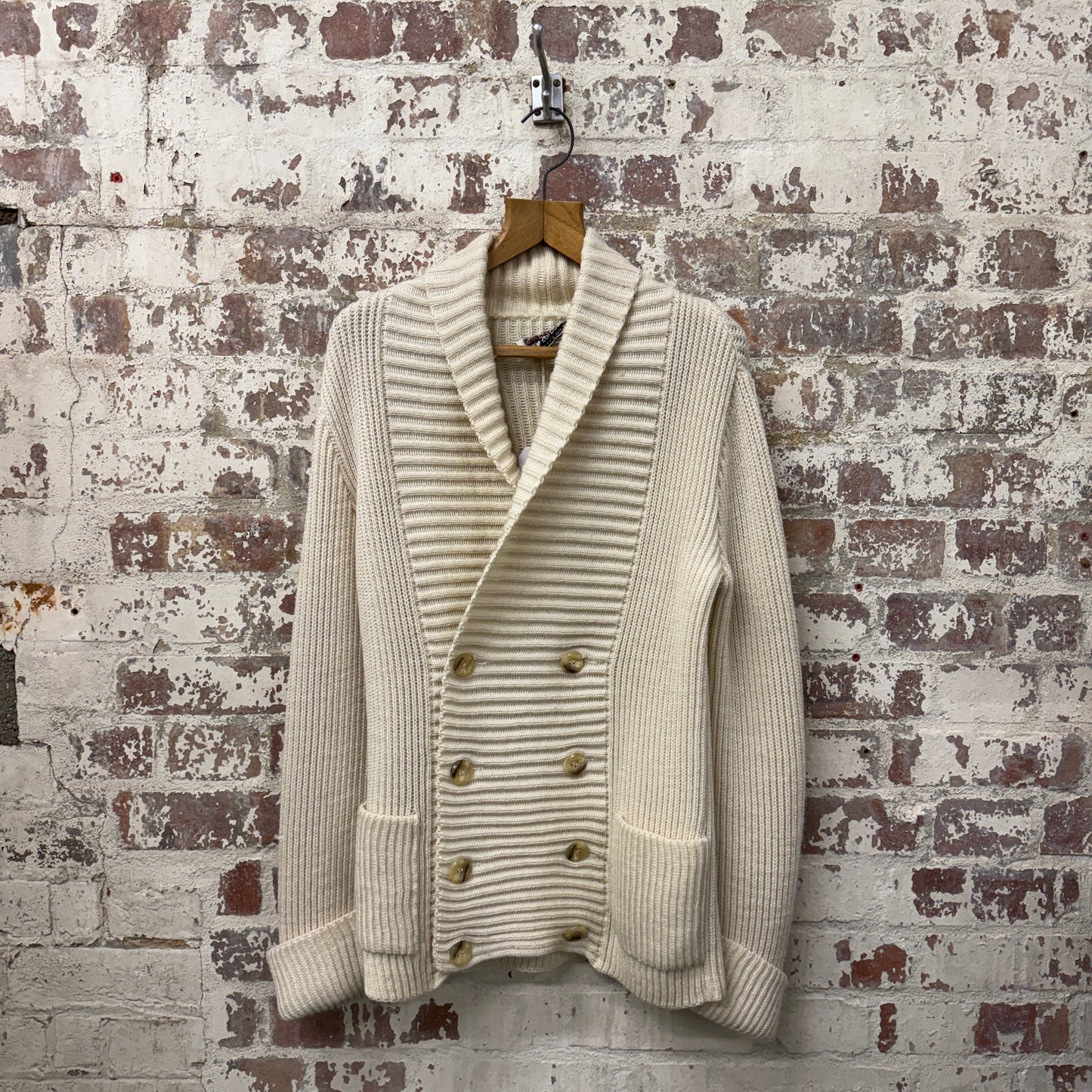 1970s Cream Knitted Double Breasted Cardigan Jumper