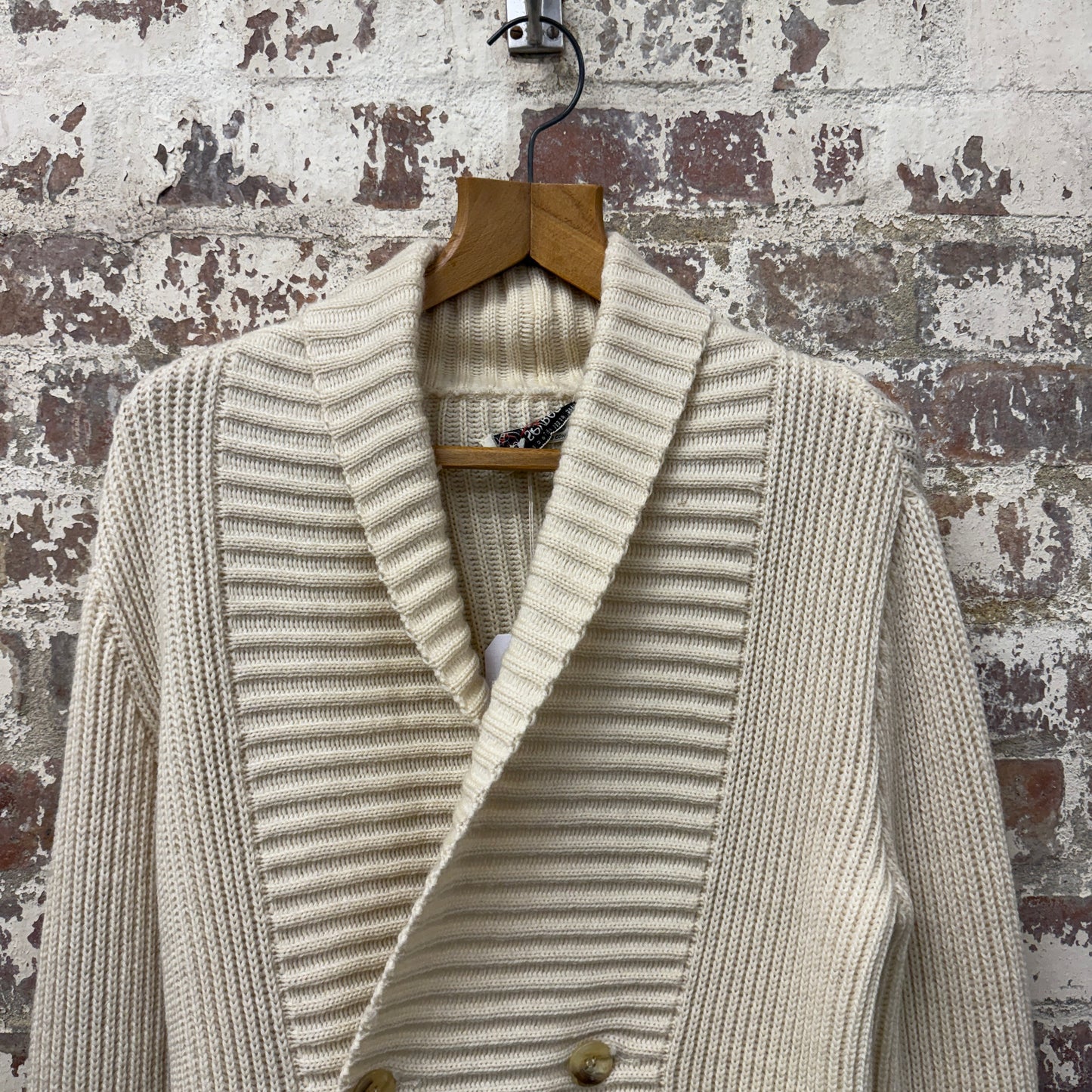 1970s Cream Knitted Double Breasted Cardigan Jumper
