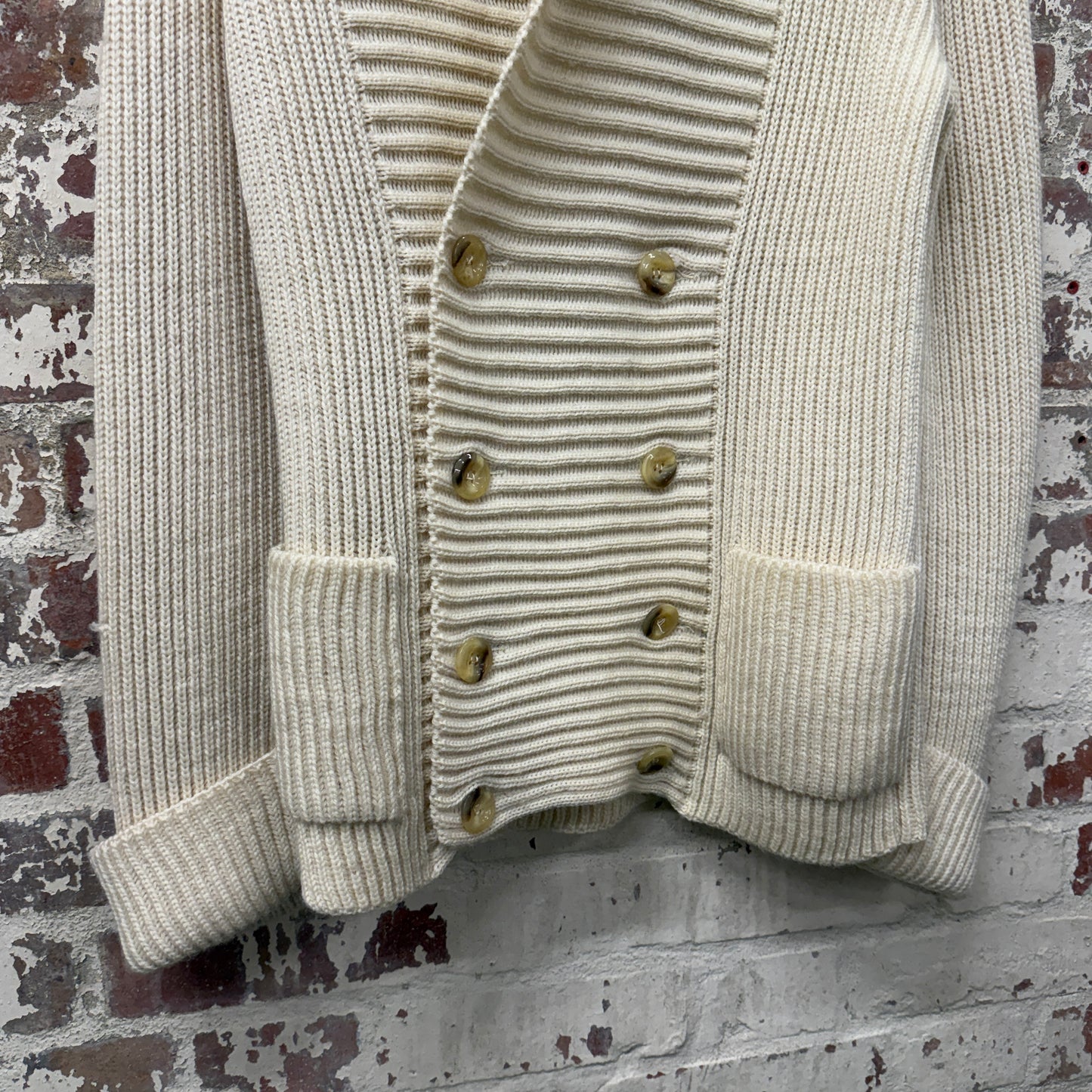 1970s Cream Knitted Double Breasted Cardigan Jumper