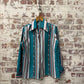 1970s Turquoise Printed Dagger Collar Button Shirt