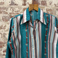 1970s Turquoise Printed Dagger Collar Button Shirt