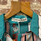 1970s Turquoise Printed Dagger Collar Button Shirt