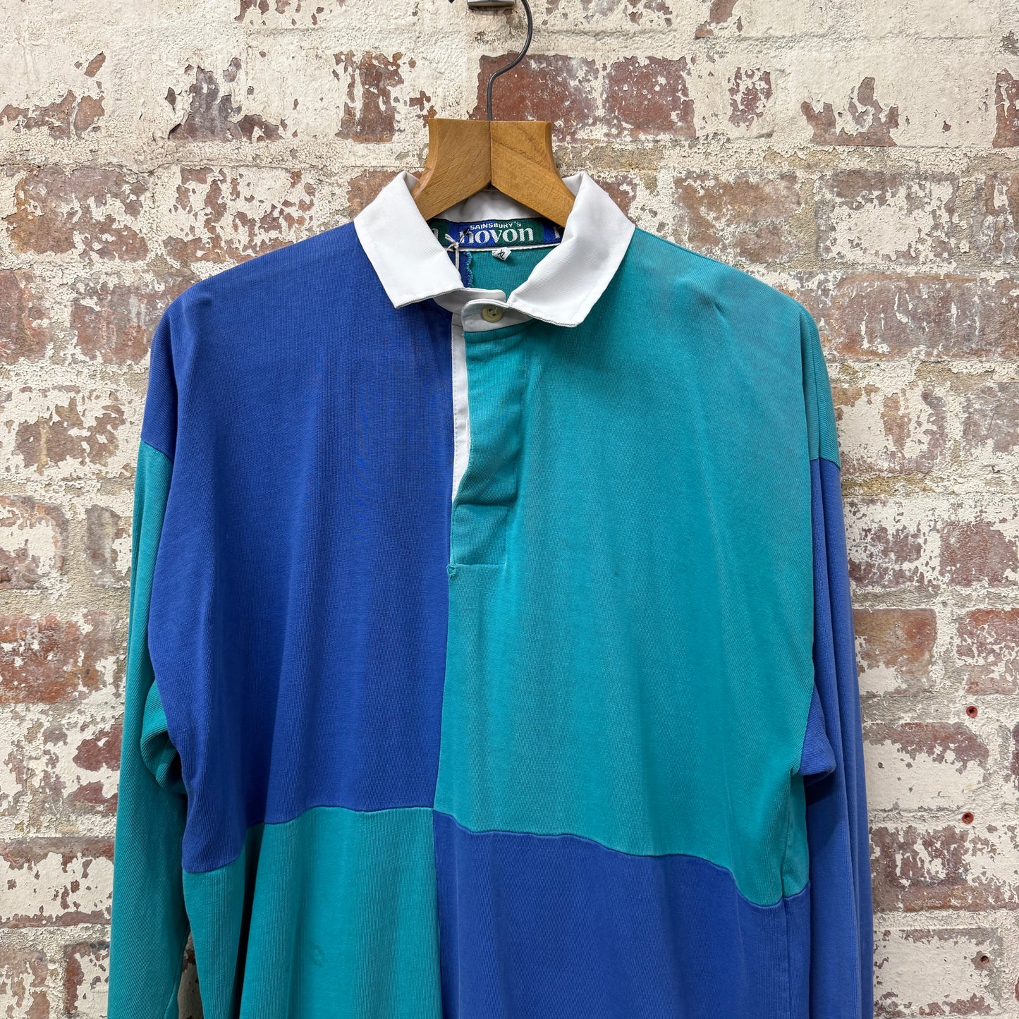 1990s Turquoise Blue Sainsburys Rugby Top