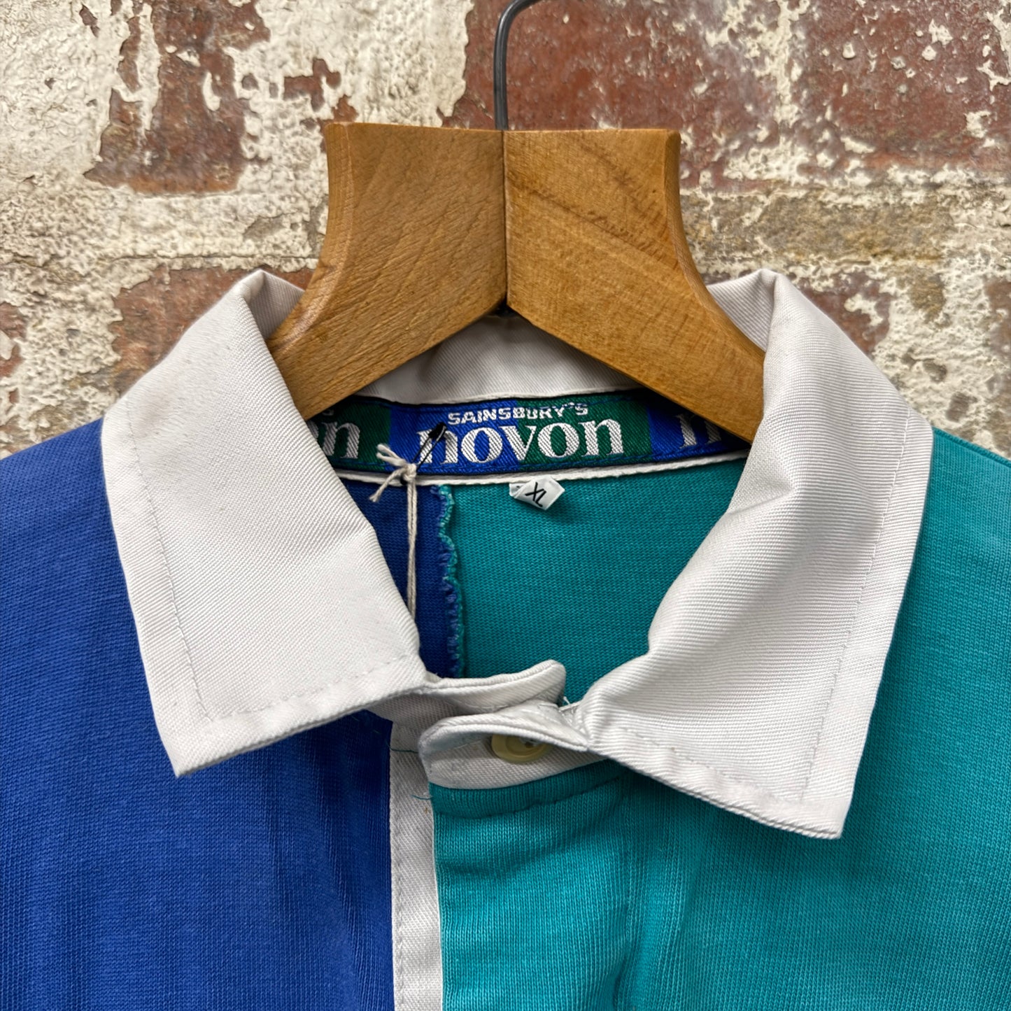 1990s Turquoise Blue Sainsburys Rugby Top