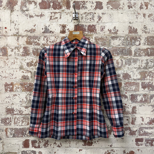 1970s Red Checkered Dagger Collar Shirt