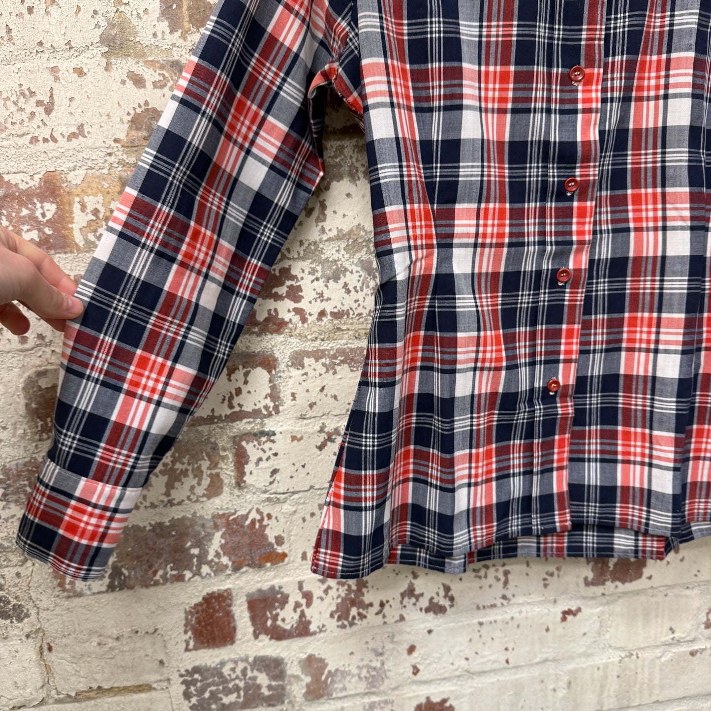 1970s Red Checkered Dagger Collar Shirt