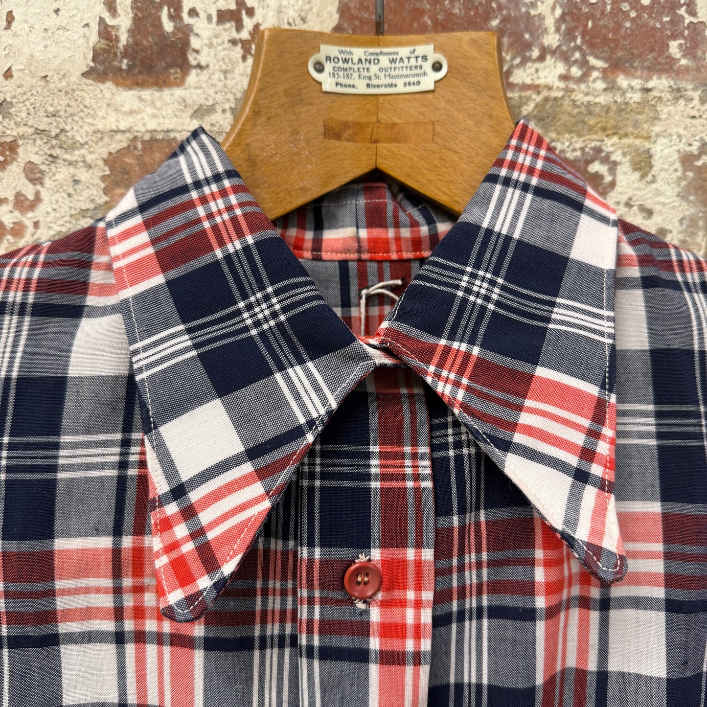 1970s Red Checkered Dagger Collar Shirt