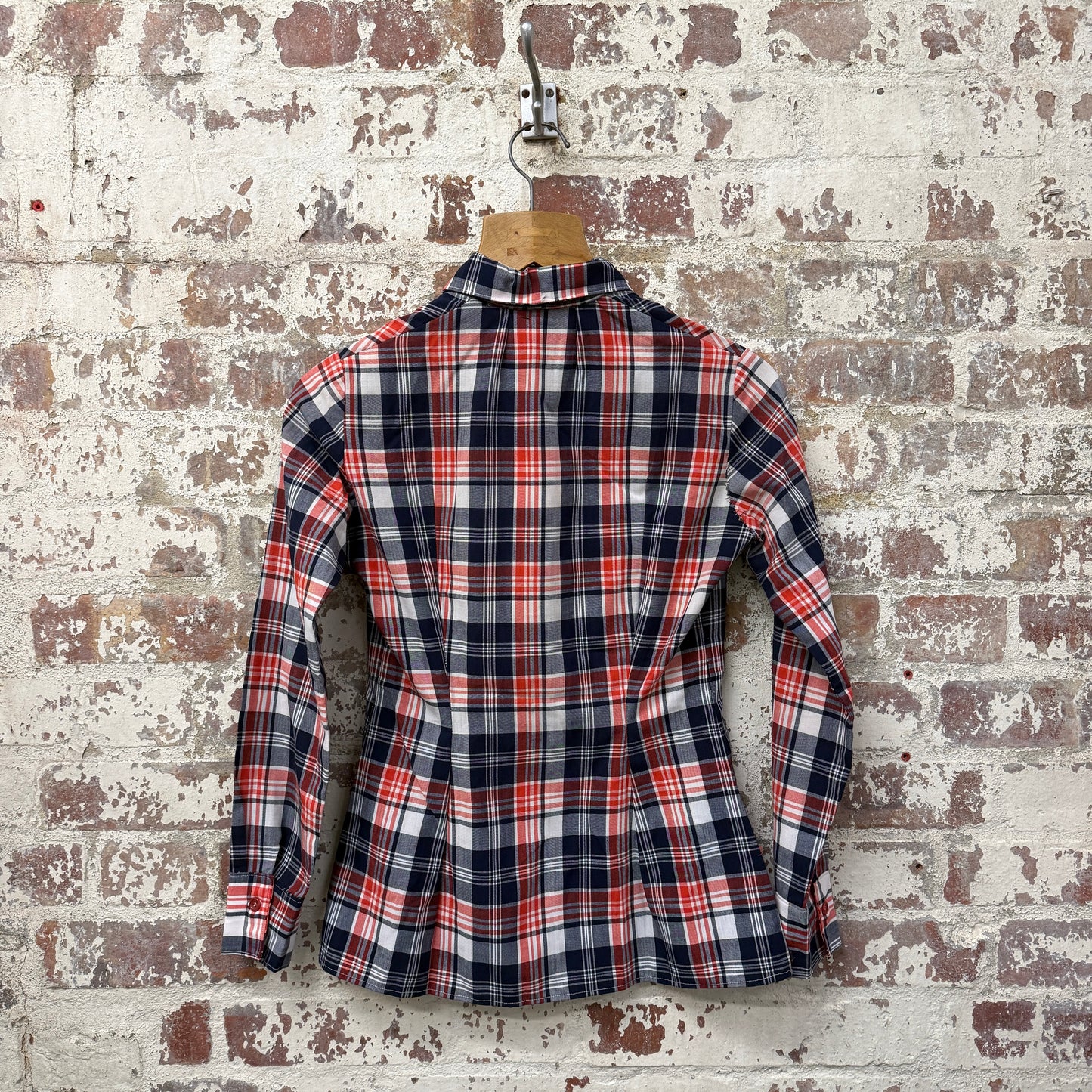 1970s Red Checkered Dagger Collar Shirt
