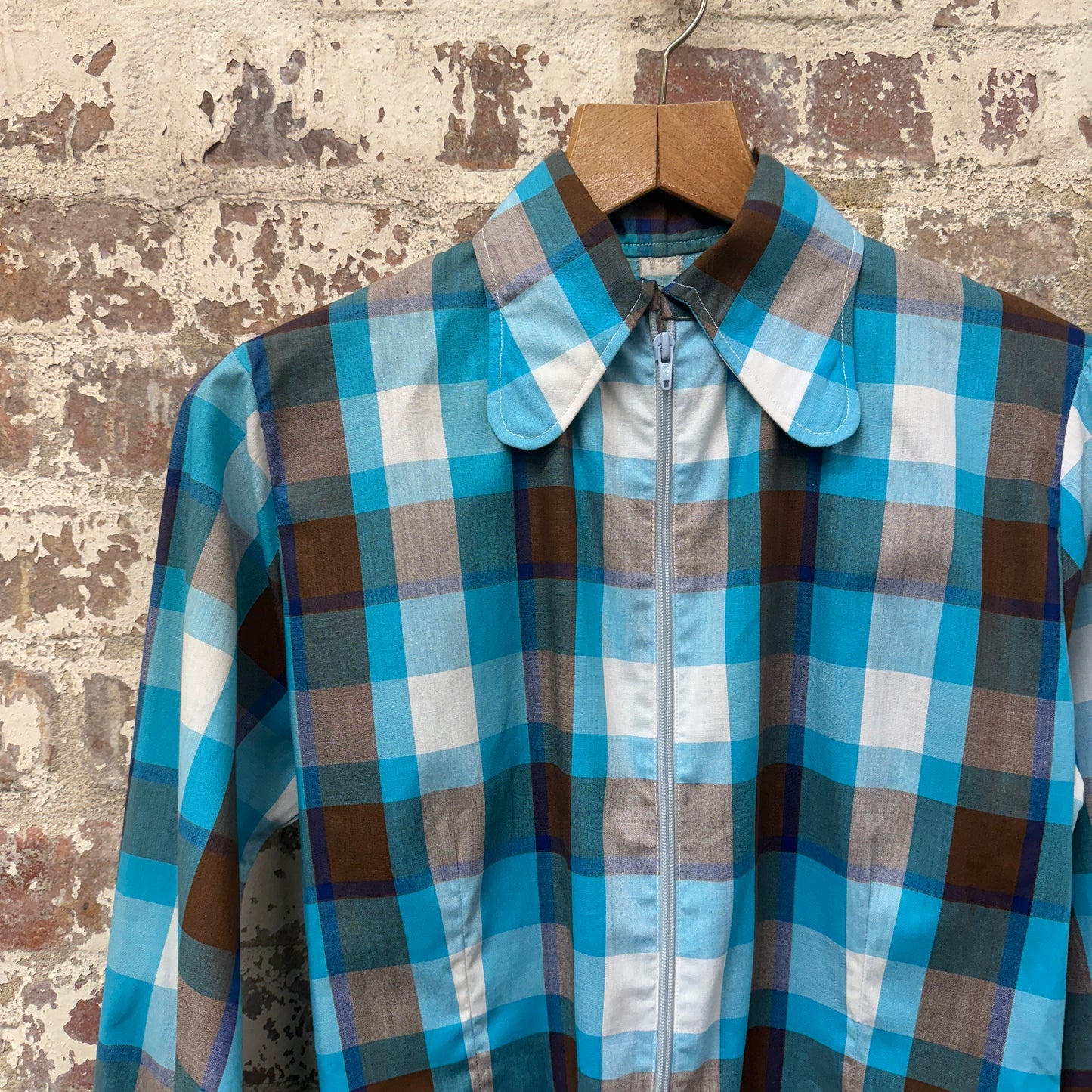 1970s Blue Checkered Zip Up Jacket