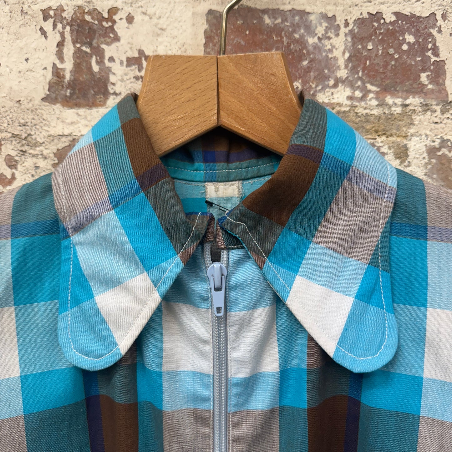 1970s Blue Checkered Zip Up Jacket