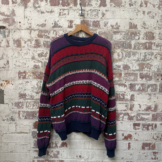 1990s Coogi Style Multicoloured Knitted Jumper