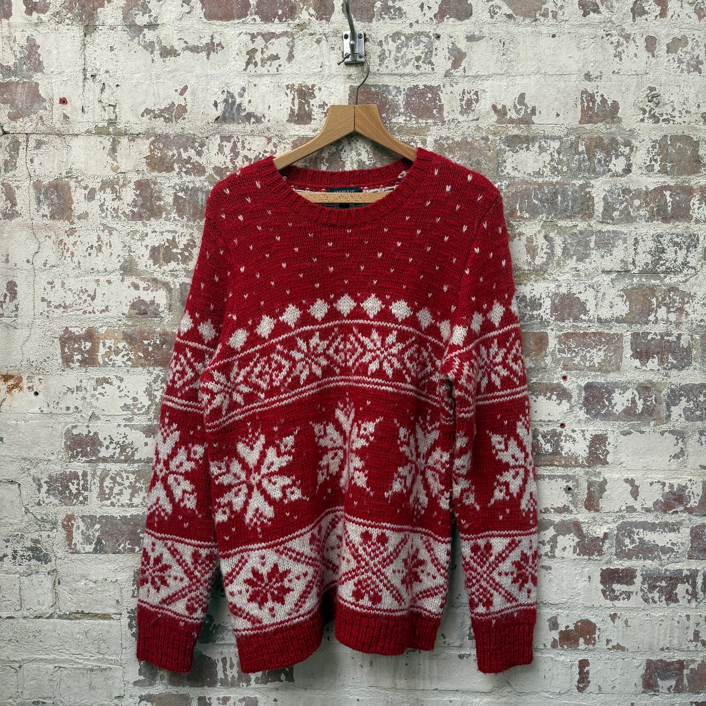 1990s Red Lands End Wool Knitted Jumper