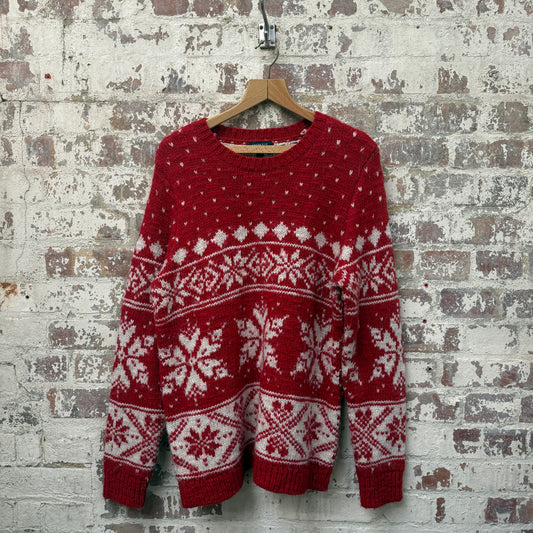 1990s Red Lands End Wool Knitted Jumper
